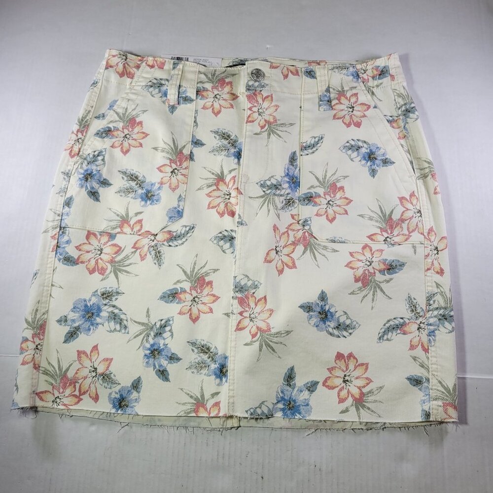 NWT Seven7 Floral A-Line Skirt - Cream with Blue and Pink